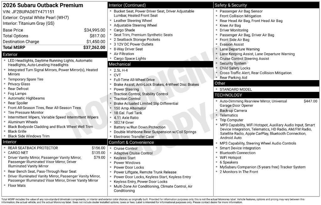 2026 Subaru Outback Premium